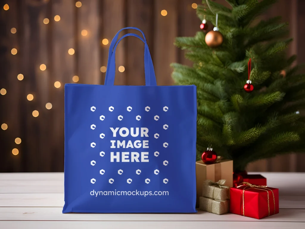 Dark Blue Canvas Tote Bag Mockup Front View Template