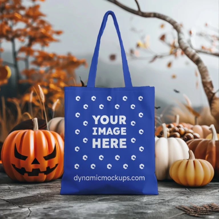 Dark Blue Canvas Tote Bag Mockup Front View Template