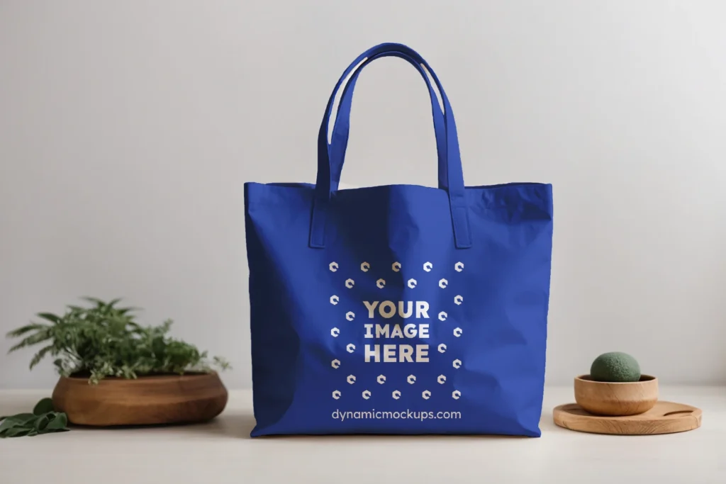 Dark Blue Canvas Tote Bag Mockup Front View Template