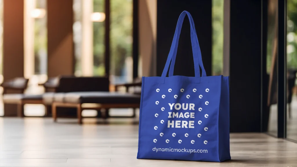 Dark Blue Canvas Tote Bag Mockup Front View Template