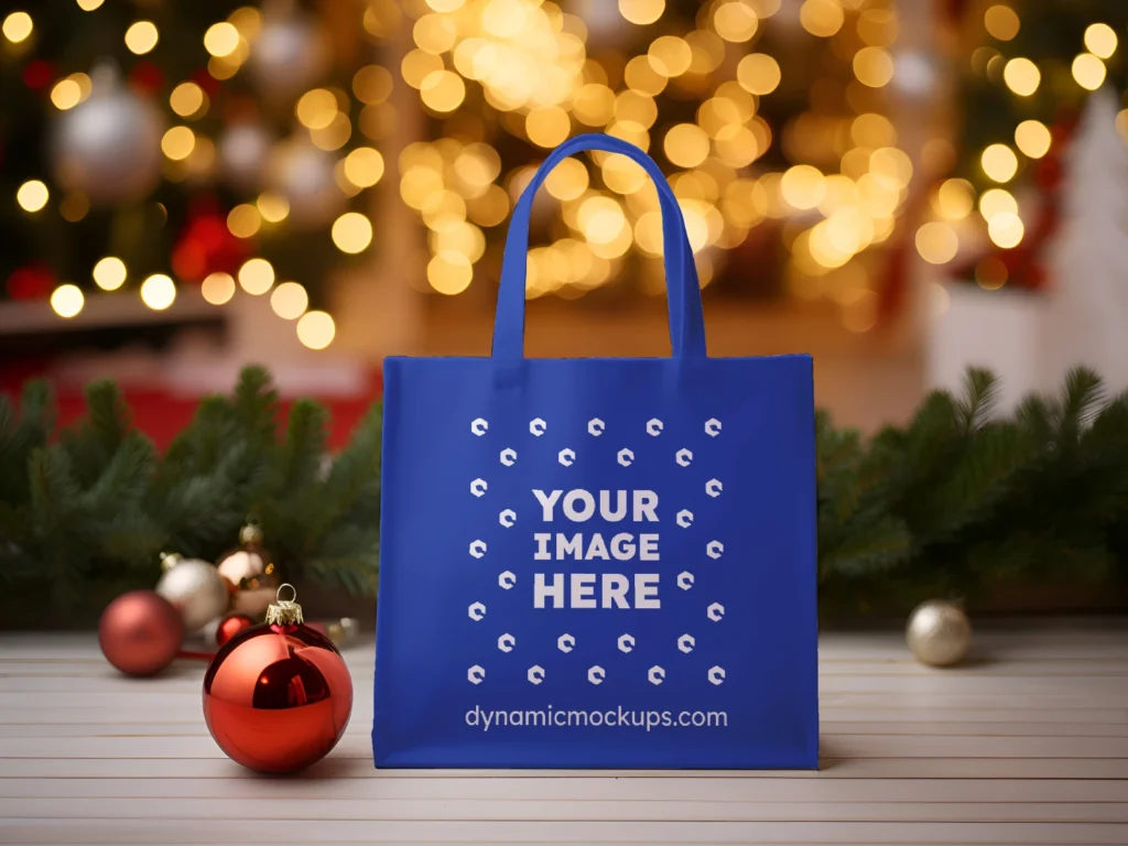 Dark Blue Canvas Tote Bag Mockup Front View Template