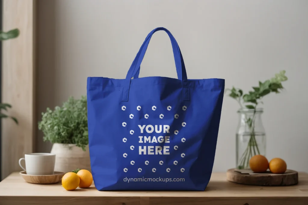 Dark Blue Canvas Tote Bag Mockup Front View Template