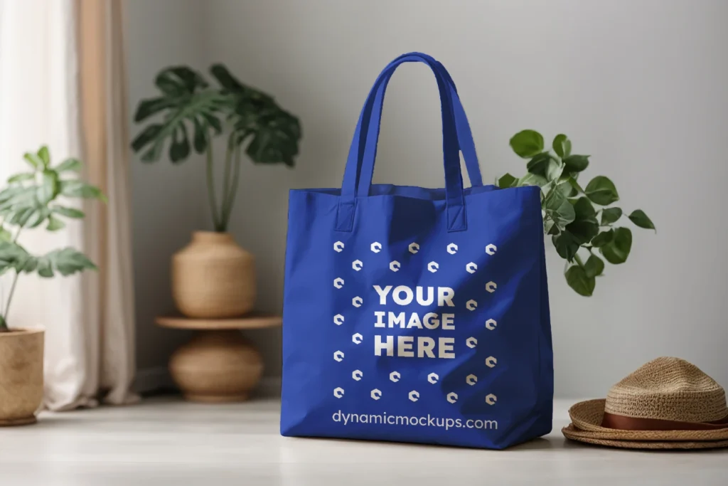 Dark Blue Canvas Tote Bag Mockup Front View Template