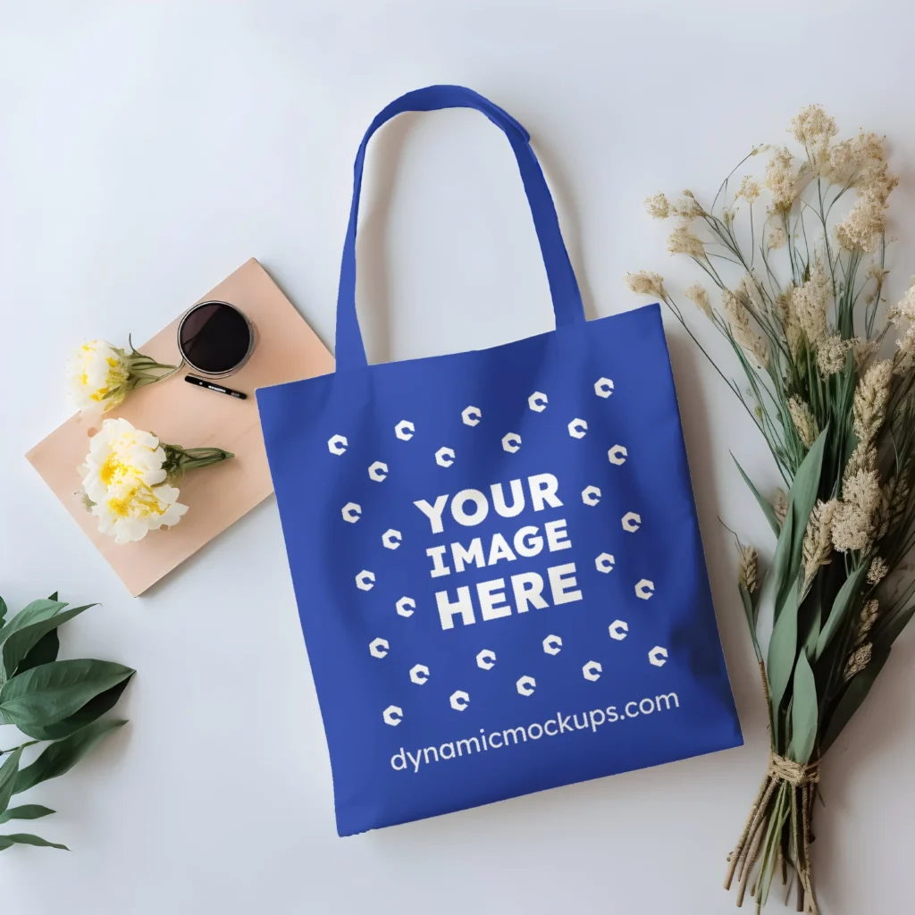 Dark Blue Canvas Tote Bag Mockup Front View Template