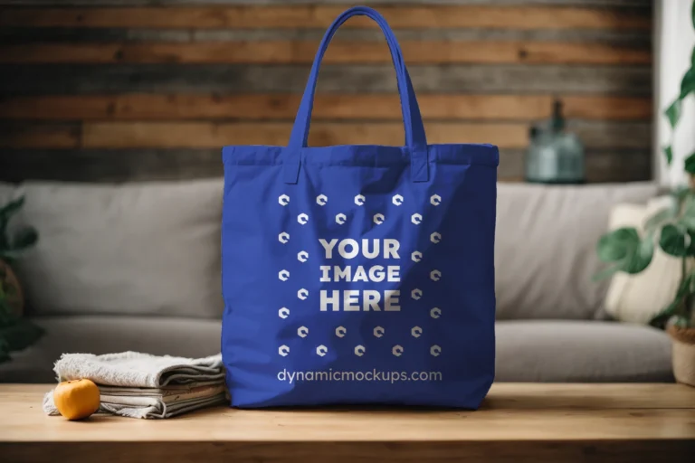 Dark Blue Canvas Tote Bag Mockup Front View Template