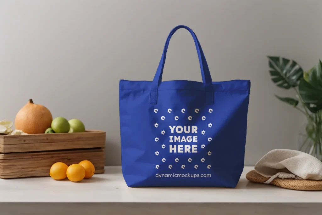 Dark Blue Canvas Tote Bag Mockup Front View Template