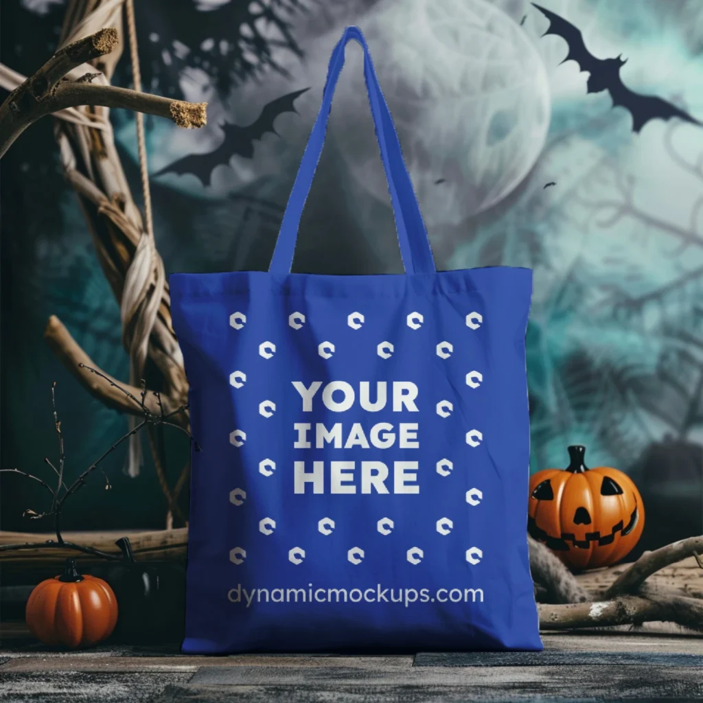 Dark Blue Canvas Tote Bag Mockup Front View Template