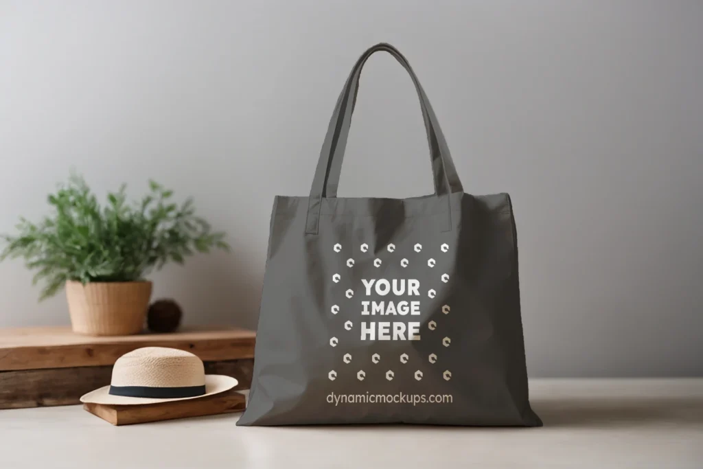 Dark Gray Canvas Tote Bag Mockup Front View Template