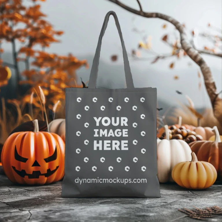 Dark Gray Canvas Tote Bag Mockup Front View Template