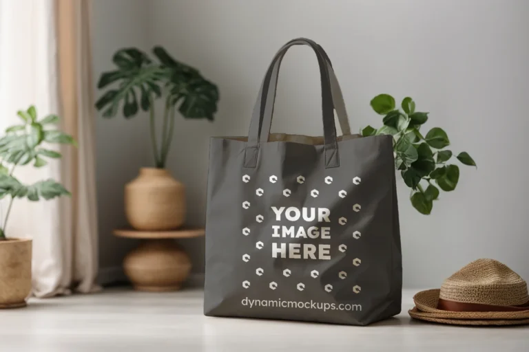 Dark Gray Canvas Tote Bag Mockup Front View Template