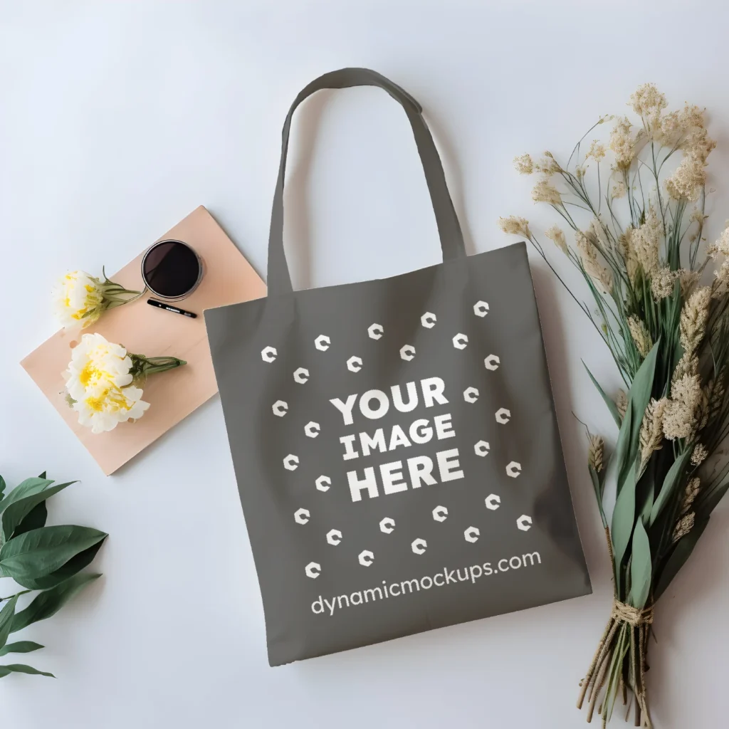 Dark Gray Canvas Tote Bag Mockup Front View Template