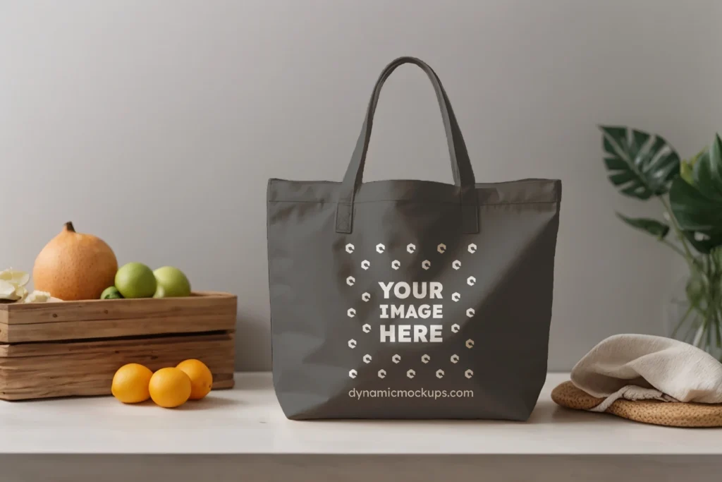 Dark Gray Canvas Tote Bag Mockup Front View Template