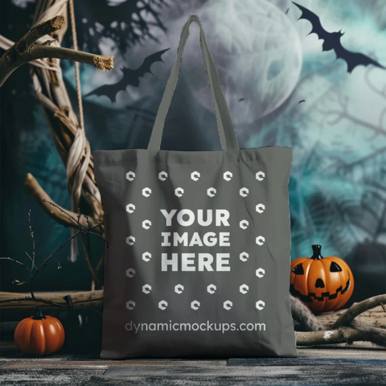 Dark Gray Canvas Tote Bag Mockup Front View Template