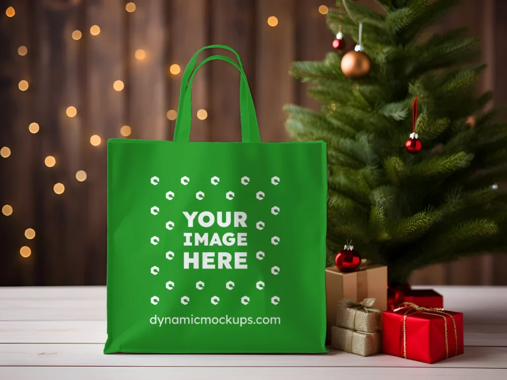 Green Canvas Tote Bag Mockup Front View Template