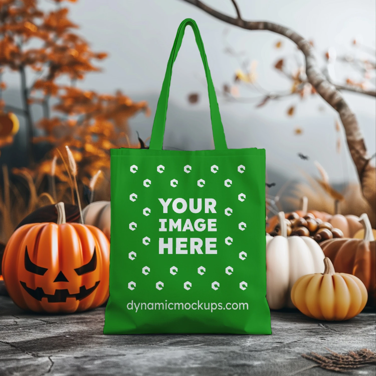 Green Canvas Tote Bag Mockup Front View Template 651 PSD Use It Now