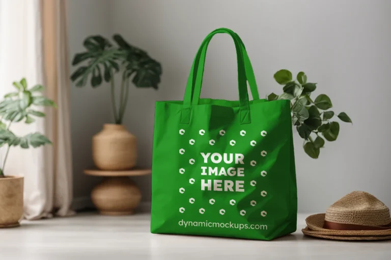 Green Canvas Tote Bag Mockup Front View Template