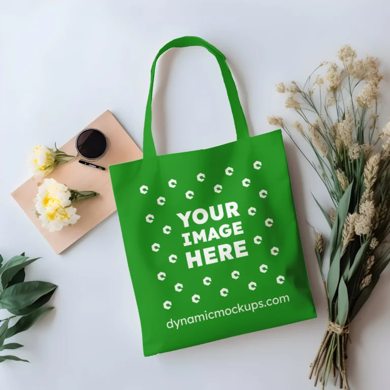 Green Canvas Tote Bag Mockup Front View Template