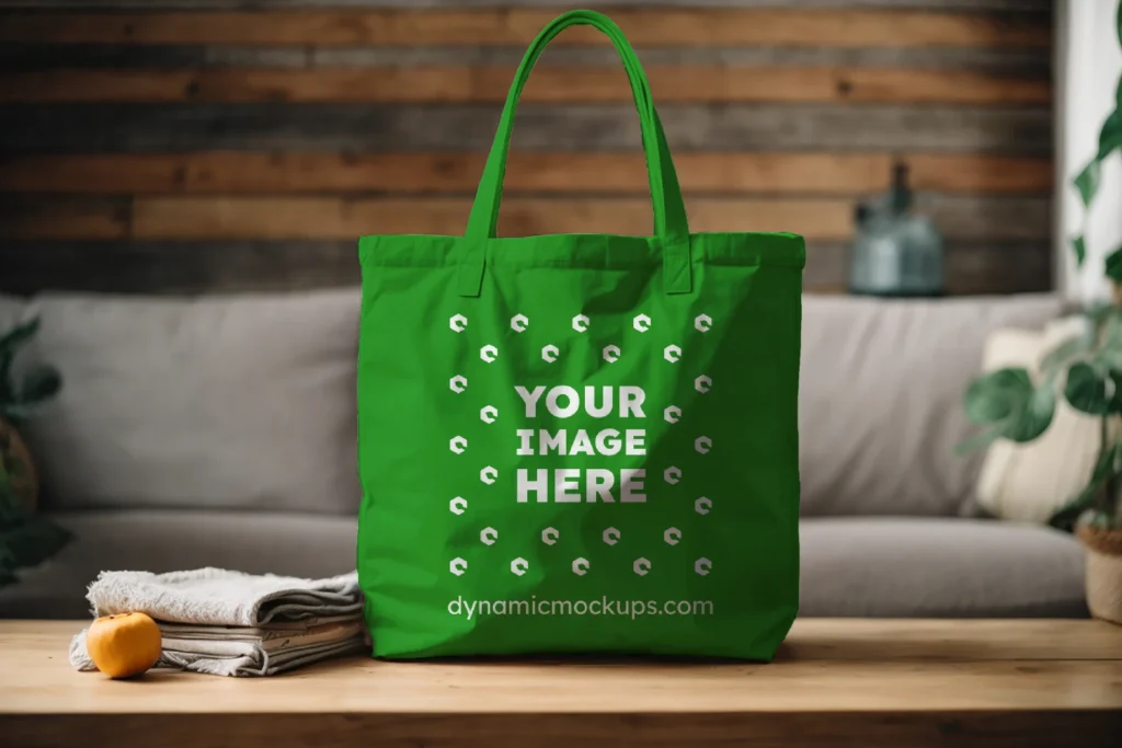 Green Canvas Tote Bag Mockup Front View Template