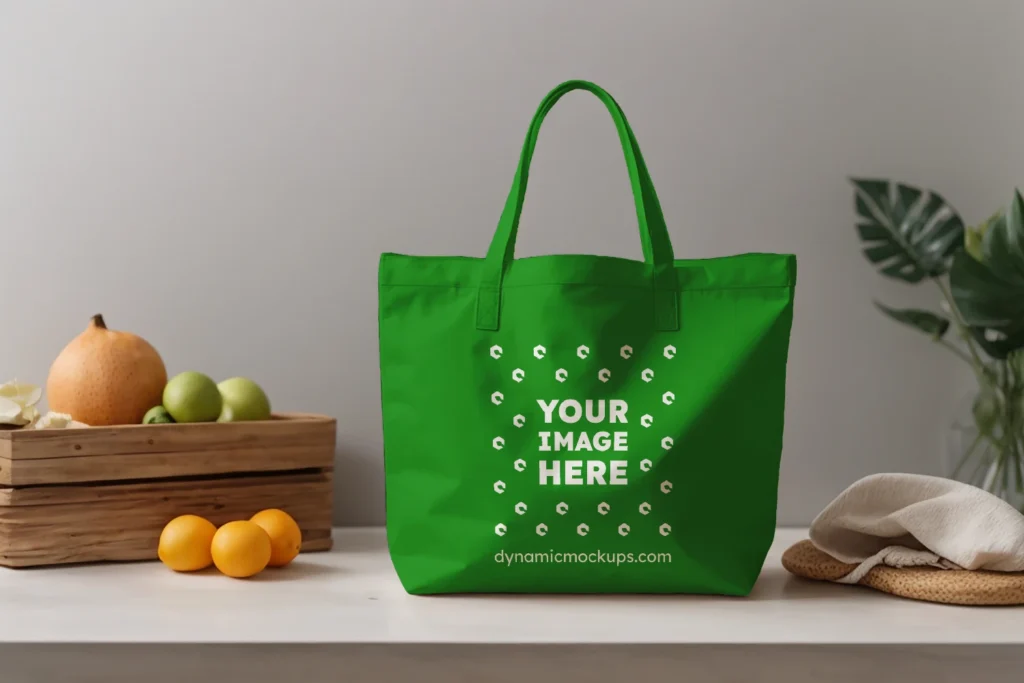 Green Canvas Tote Bag Mockup Front View Template