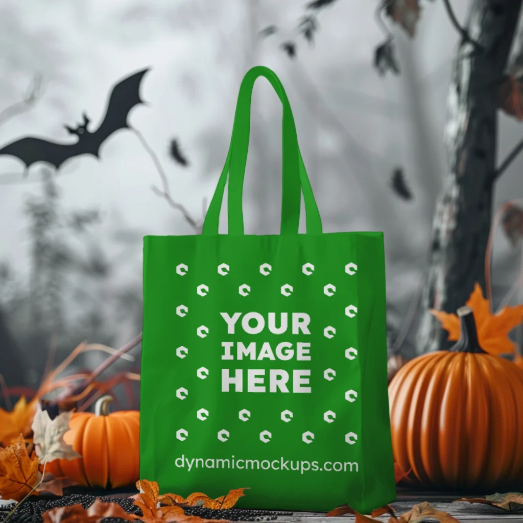 Green Canvas Tote Bag Mockup Front View Template