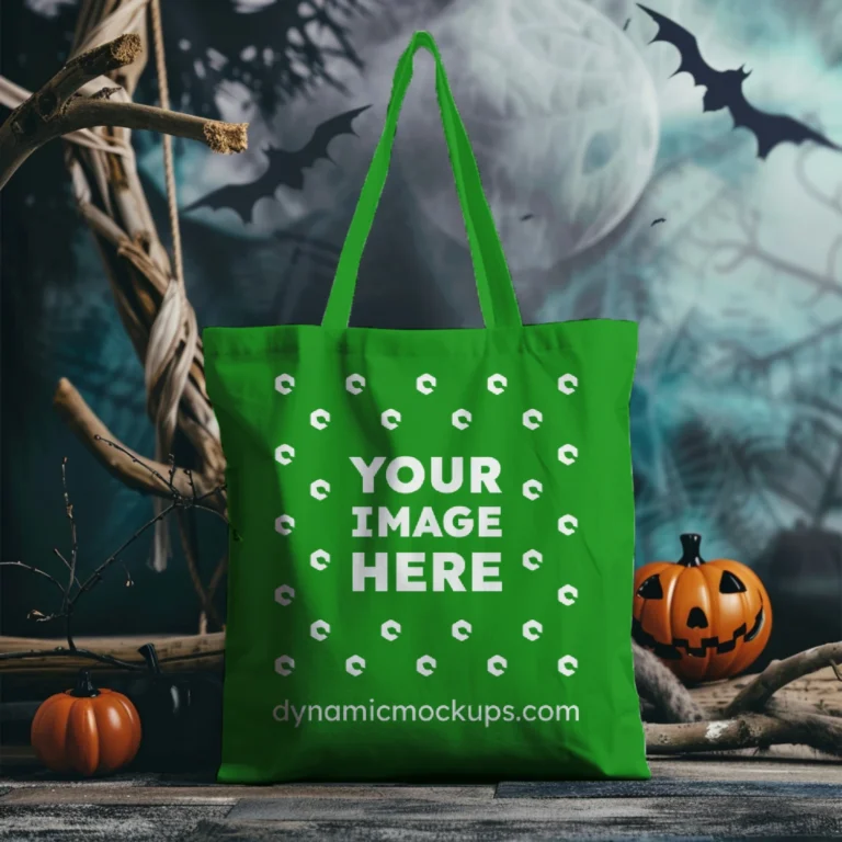 Green Canvas Tote Bag Mockup Front View Template