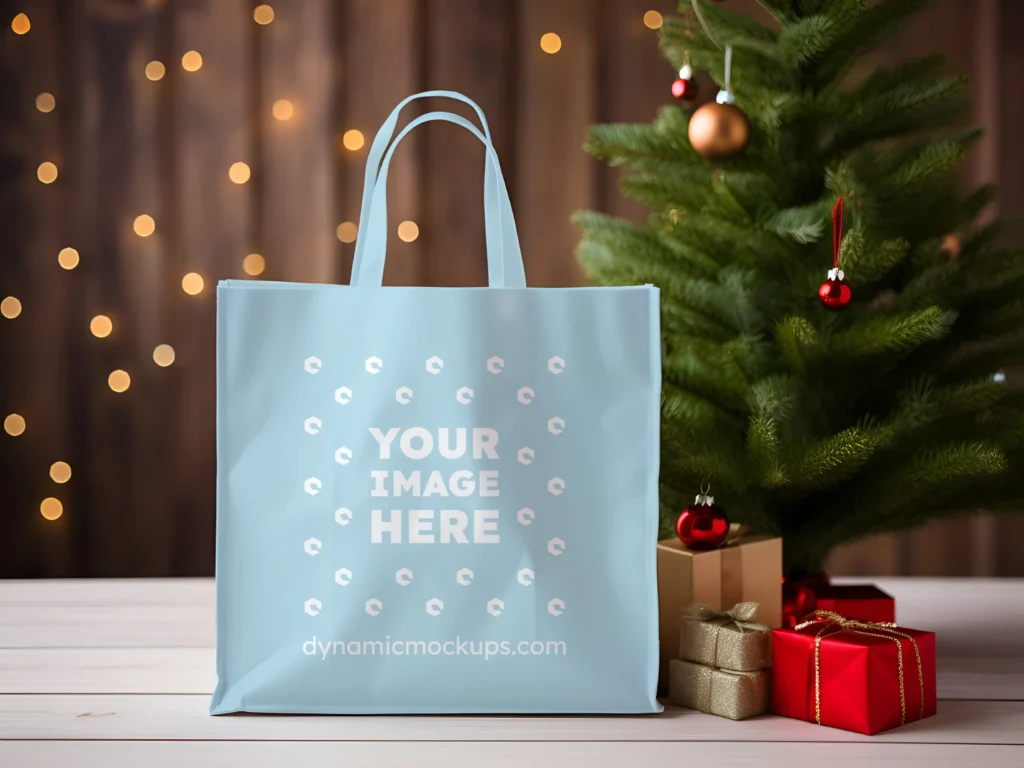 Light Blue Canvas Tote Bag Mockup Front View Template