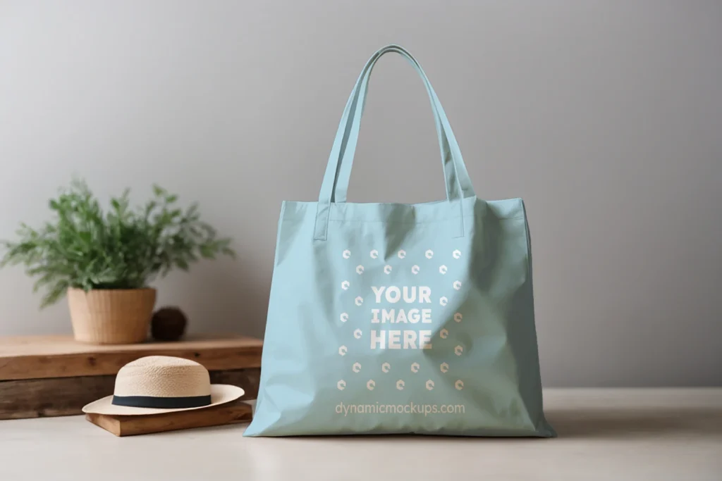 Light Blue Canvas Tote Bag Mockup Front View Template