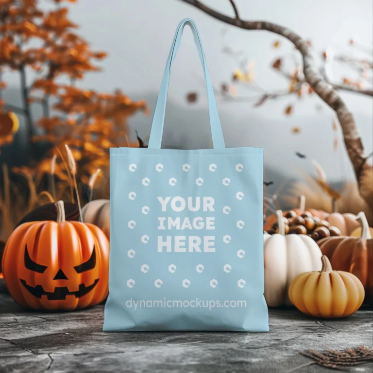 Light Blue Canvas Tote Bag Mockup Front View Template