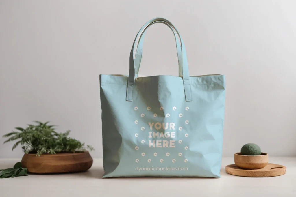 Light Blue Canvas Tote Bag Mockup Front View Template