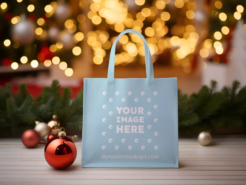 Light Blue Canvas Tote Bag Mockup Front View Template