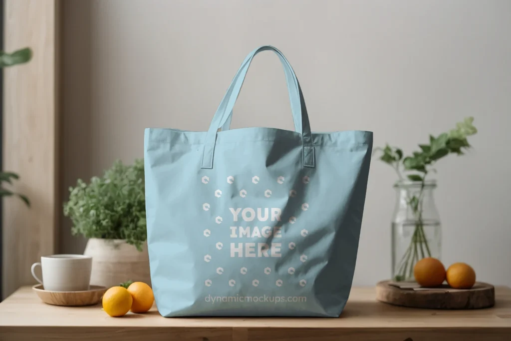 Light Blue Canvas Tote Bag Mockup Front View Template