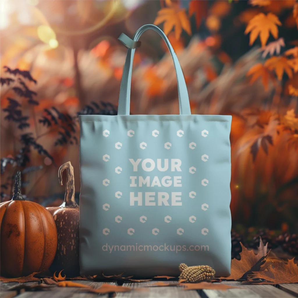 Light Blue Canvas Tote Bag Mockup Front View Template