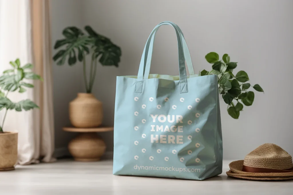 Light Blue Canvas Tote Bag Mockup Front View Template