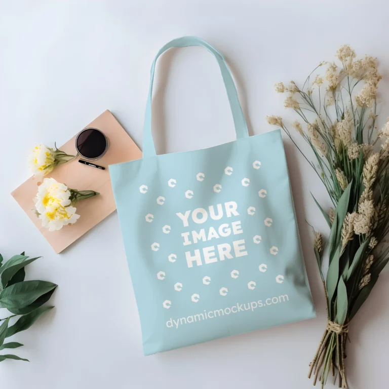 Light Blue Canvas Tote Bag Mockup Front View Template