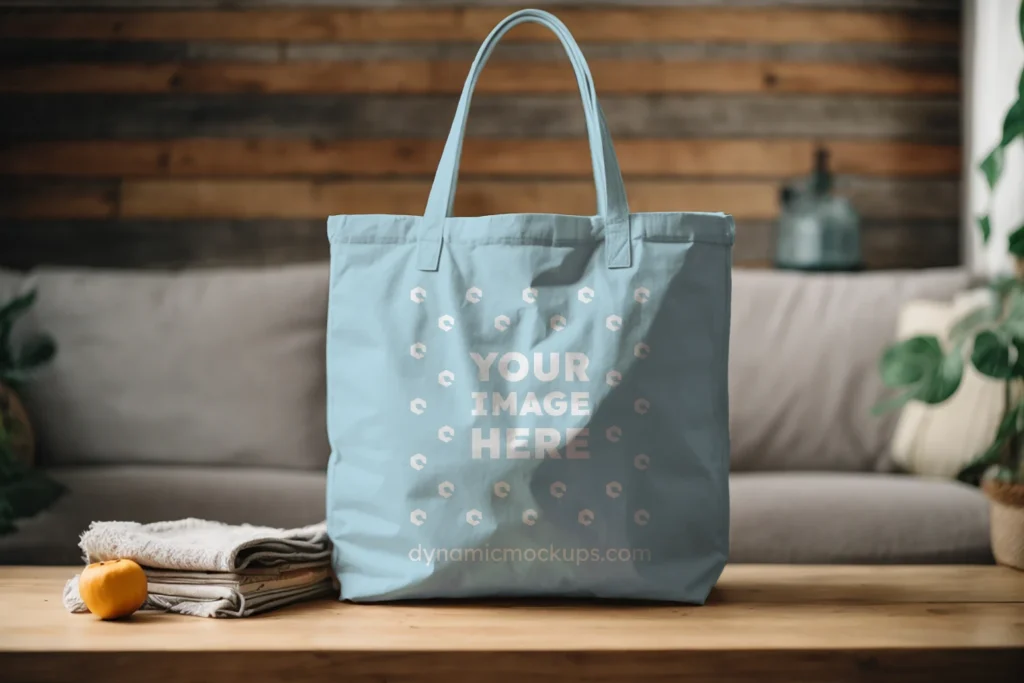 Light Blue Canvas Tote Bag Mockup Front View Template