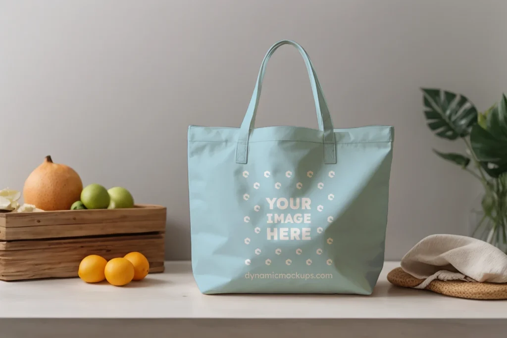 Light Blue Canvas Tote Bag Mockup Front View Template