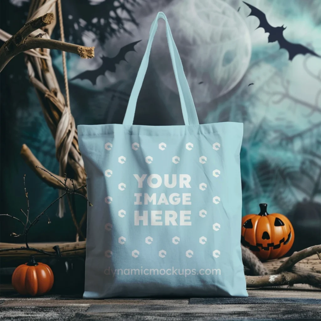 Light Blue Canvas Tote Bag Mockup Front View Template