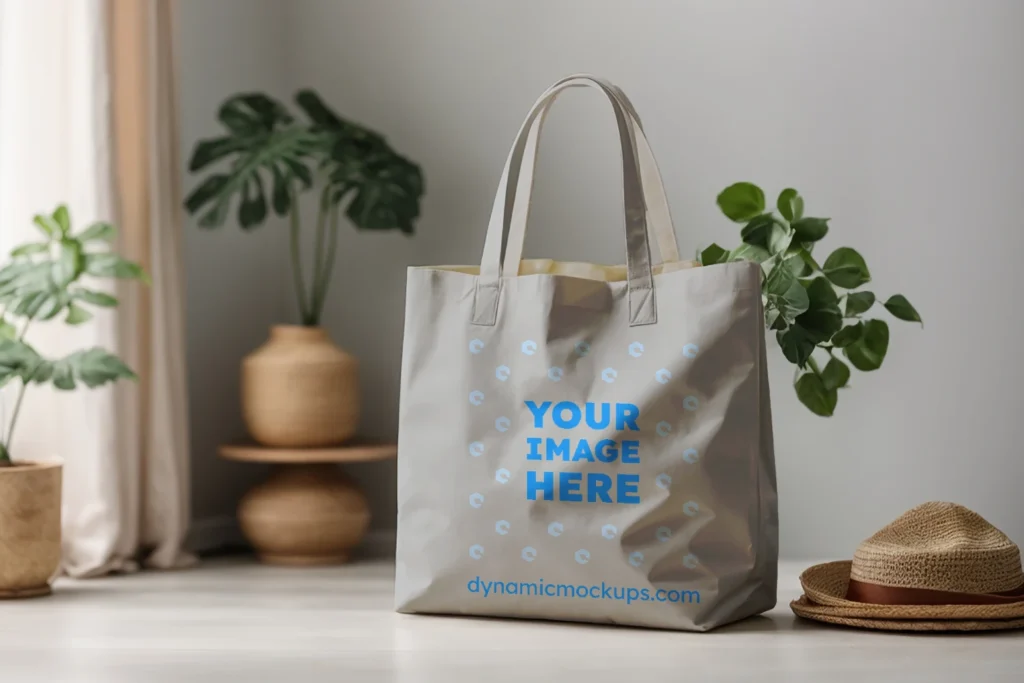 Light Gray Canvas Tote Bag Mockup Front View Template