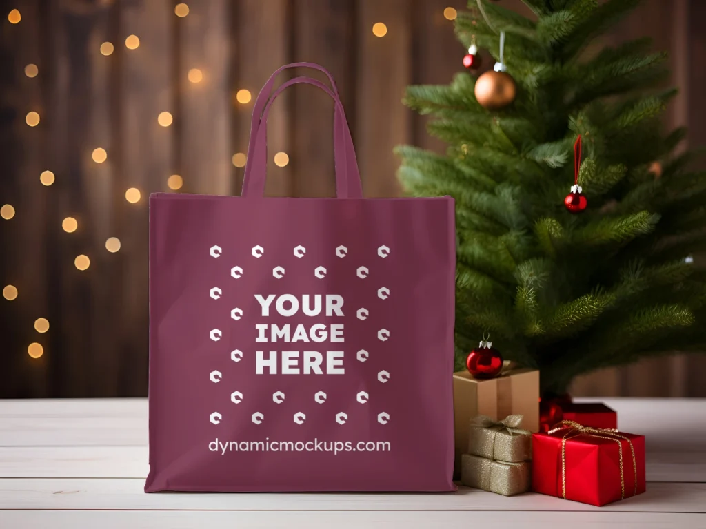 Maroon Canvas Tote Bag Mockup Front View Template