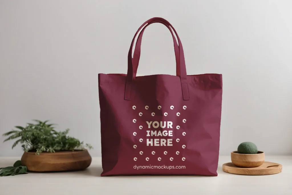 Maroon Canvas Tote Bag Mockup Front View Template