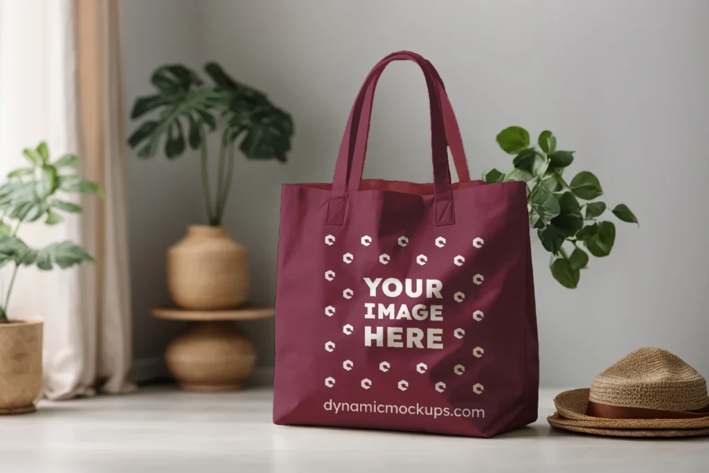 Maroon Canvas Tote Bag Mockup Front View Template