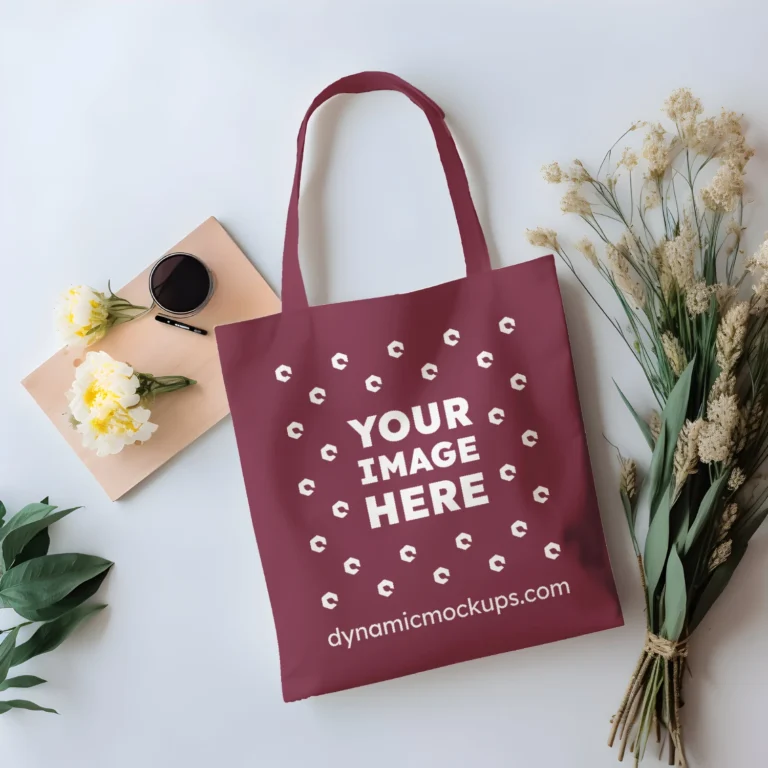 Maroon Canvas Tote Bag Mockup Front View Template