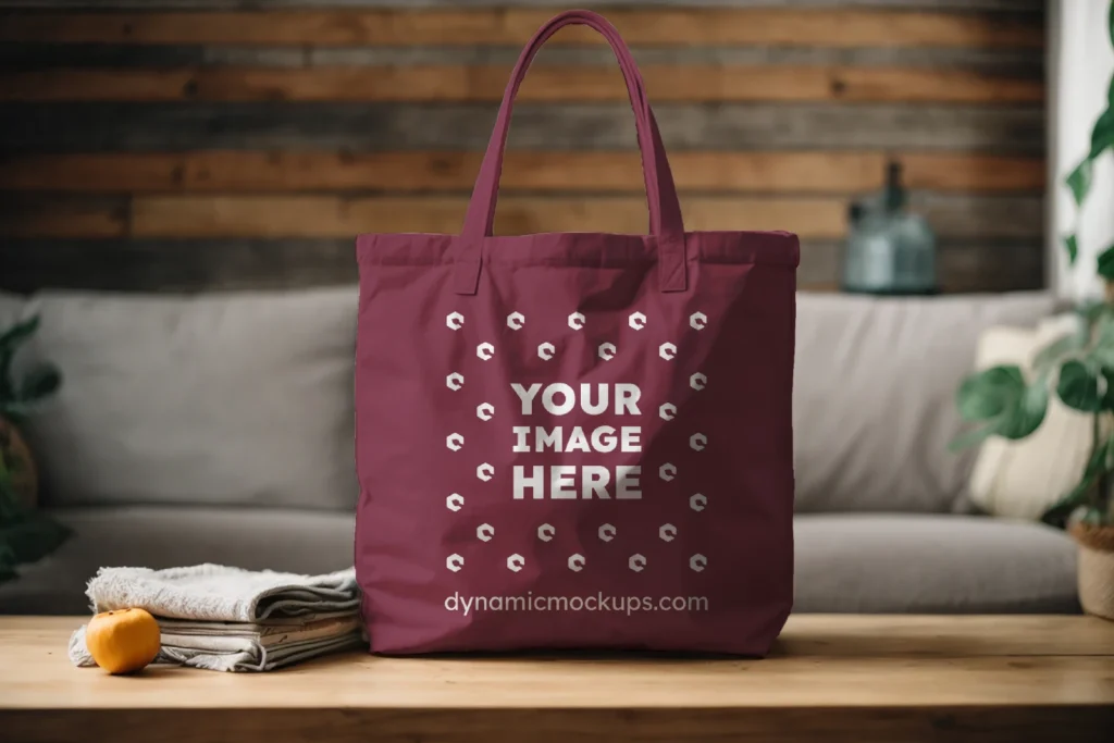 Maroon Canvas Tote Bag Mockup Front View Template