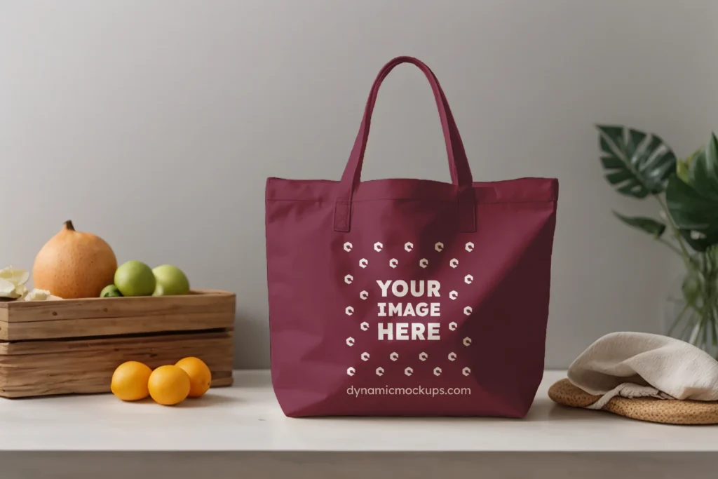 Maroon Canvas Tote Bag Mockup Front View Template