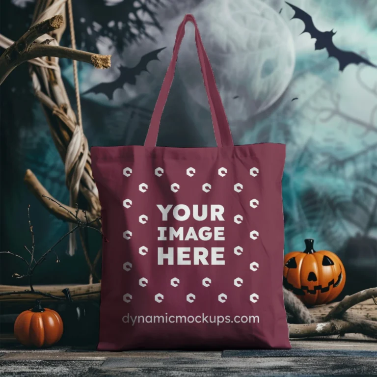 Maroon Canvas Tote Bag Mockup Front View Template