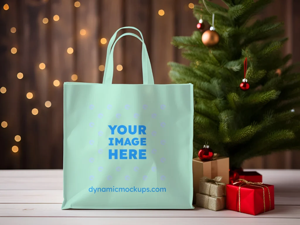 Mint Canvas Tote Bag Mockup Front View Template