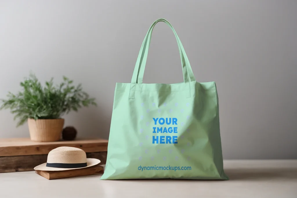 Mint Canvas Tote Bag Mockup Front View Template