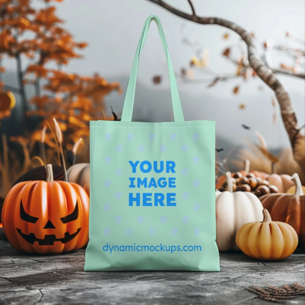 Mint Canvas Tote Bag Mockup Front View Template