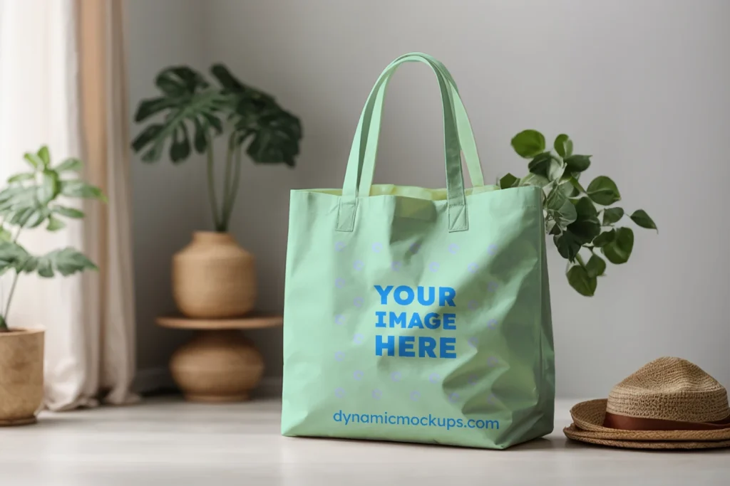 Mint Canvas Tote Bag Mockup Front View Template