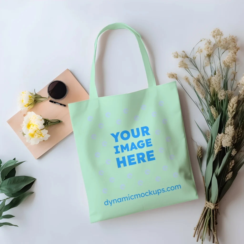 Mint Canvas Tote Bag Mockup Front View Template